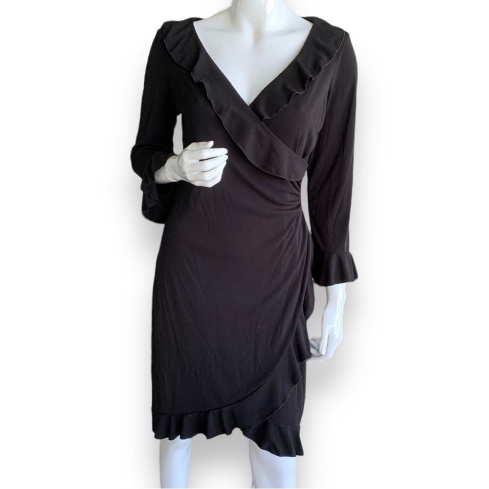 PER SEPTION BLACK COCKTAIL DRESS RUFFLE ACCENTS. WOMEN’S SIZE LARGE
